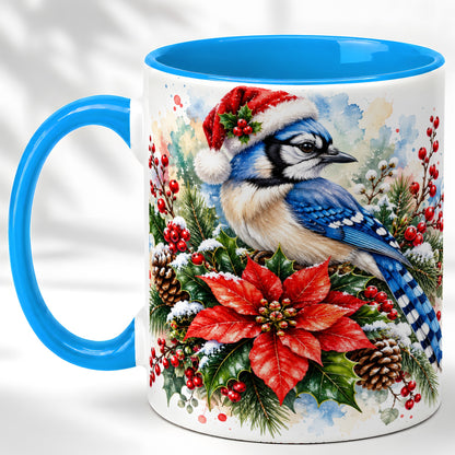 #pl[11oz|Blue] Christmas Blue Jay Coffee Mug, Winter Bird Mug, Ceramic Cup