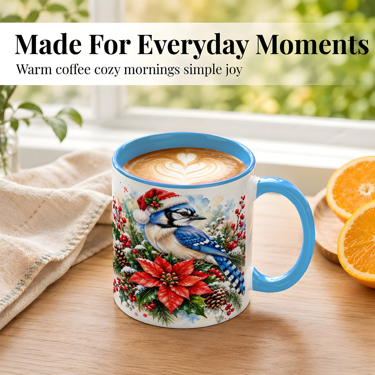#pl[11oz|Blue] Christmas Blue Jay Coffee Mug, Winter Bird Mug, Ceramic Cup