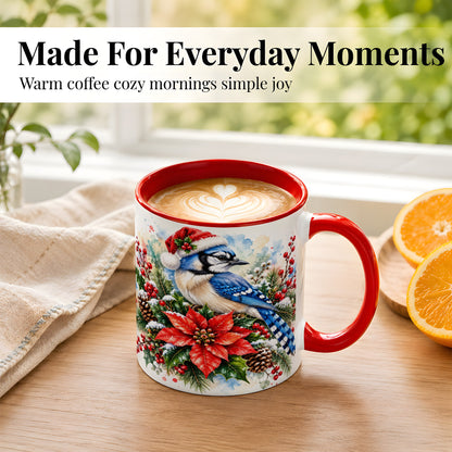#pl[11oz|Red] Christmas Blue Jay Coffee Mug, Winter Bird Mug, Ceramic Cup