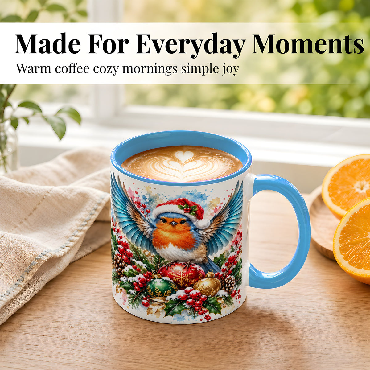 #pl[11oz|Blue] Christmas Robin Coffee Mug, Winter Bird Mug, Ceramic Cup