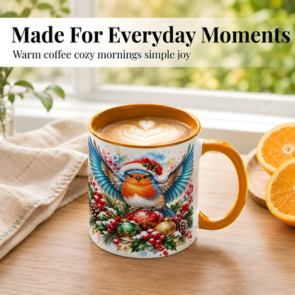 #pl[11oz|Orange] Christmas Robin Coffee Mug, Winter Bird Mug, Ceramic Cup