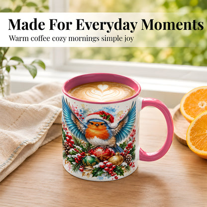 #pl[11oz|Pink] Christmas Robin Coffee Mug, Winter Bird Mug, Ceramic Cup