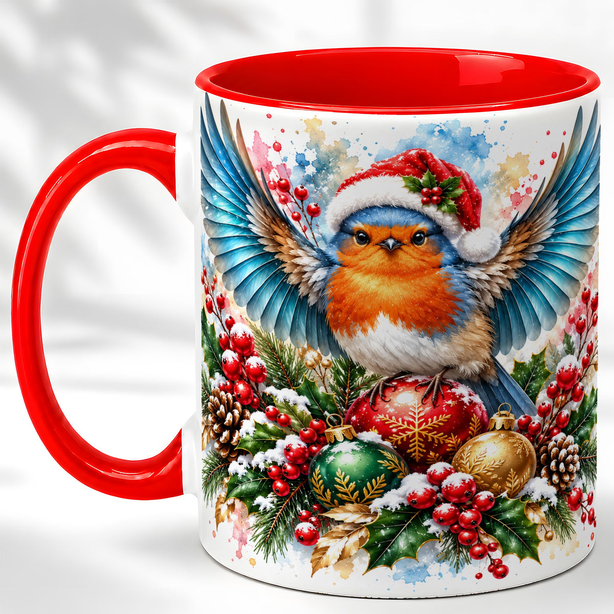 Christmas Robin Coffee Mug, Winter Bird Mug, Ceramic Cup