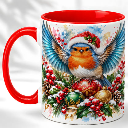 Christmas Robin Coffee Mug, Winter Bird Mug, Ceramic Cup