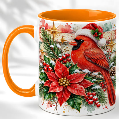 #pl[11oz|Orange] Christmas Cardinal Coffee Mug, Poinsettia Cardinal Mug, Ceramic Cup