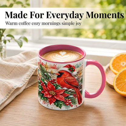 #pl[11oz|Pink] Christmas Cardinal Coffee Mug, Poinsettia Cardinal Mug, Ceramic Cup
