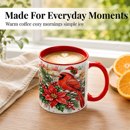 #pl[11oz|Red] Christmas Cardinal Coffee Mug, Poinsettia Cardinal Mug, Ceramic Cup