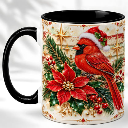 #pl[11oz|Black] Christmas Cardinal Coffee Mug, Winter Bird Mug, Ceramic Cup