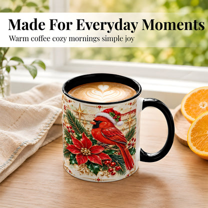 #pl[11oz|Black] Christmas Cardinal Coffee Mug, Winter Bird Mug, Ceramic Cup