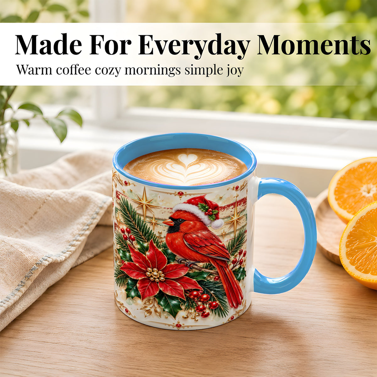 #pl[11oz|Blue] Christmas Cardinal Coffee Mug, Winter Bird Mug, Ceramic Cup