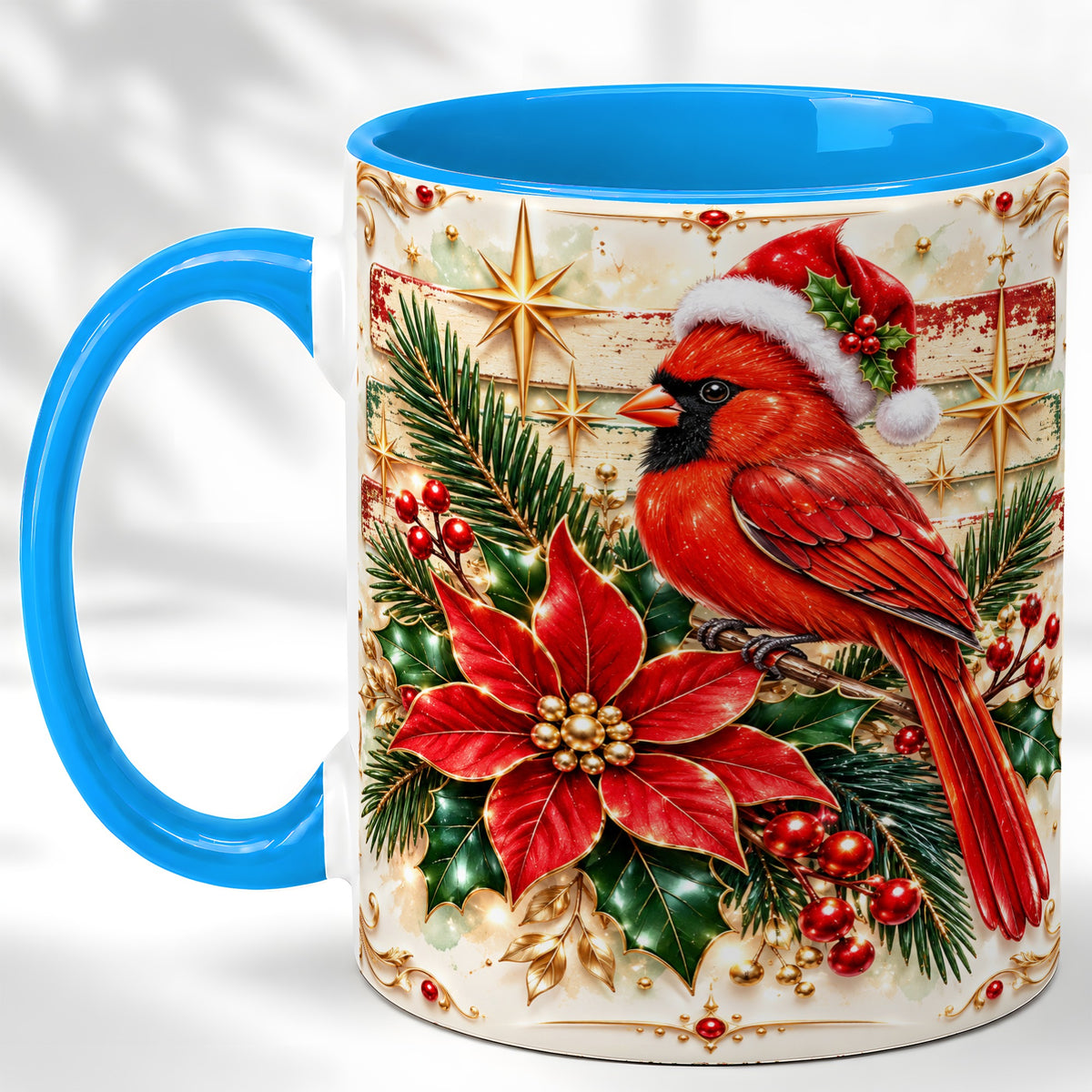 #pl[11oz|Blue] Christmas Cardinal Coffee Mug, Winter Bird Mug, Ceramic Cup
