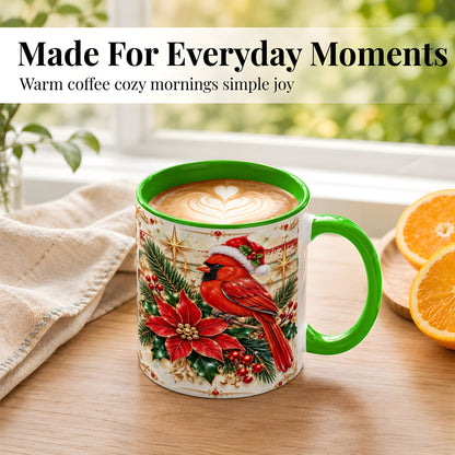 #pl[11oz|Green] Christmas Cardinal Coffee Mug, Winter Bird Mug, Ceramic Cup