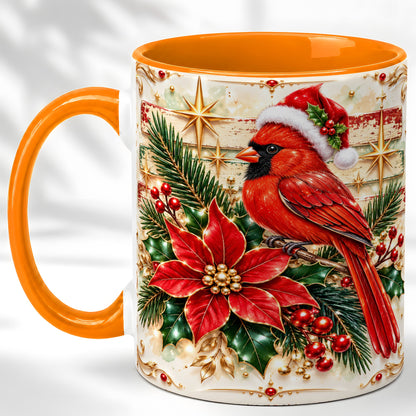 #pl[11oz|Orange] Christmas Cardinal Coffee Mug, Winter Bird Mug, Ceramic Cup