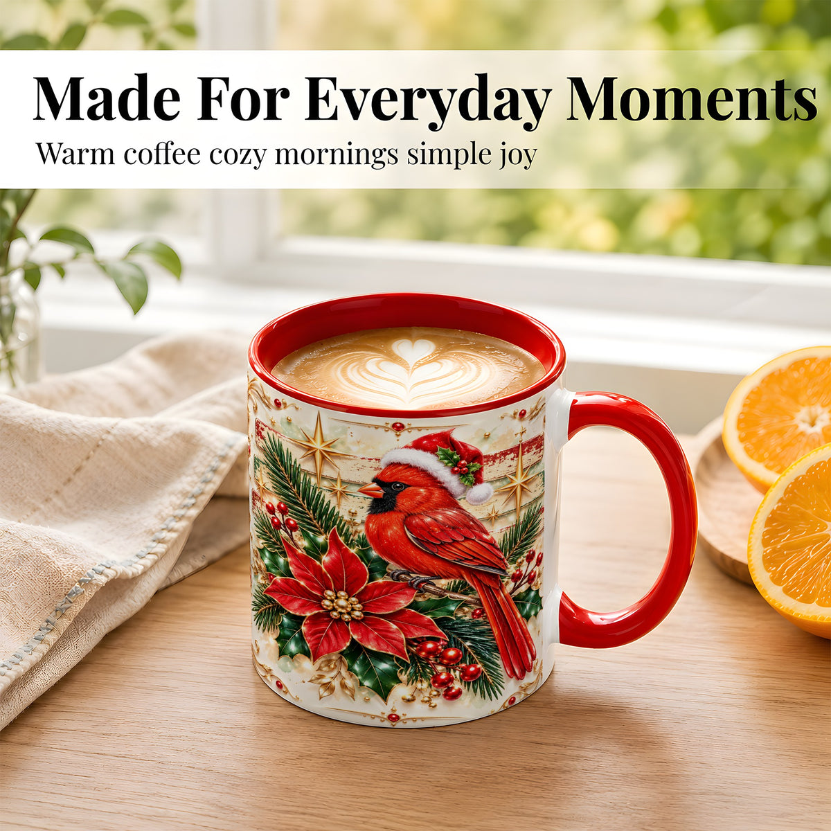 #pl[11oz|Red] Christmas Cardinal Coffee Mug, Winter Bird Mug, Ceramic Cup
