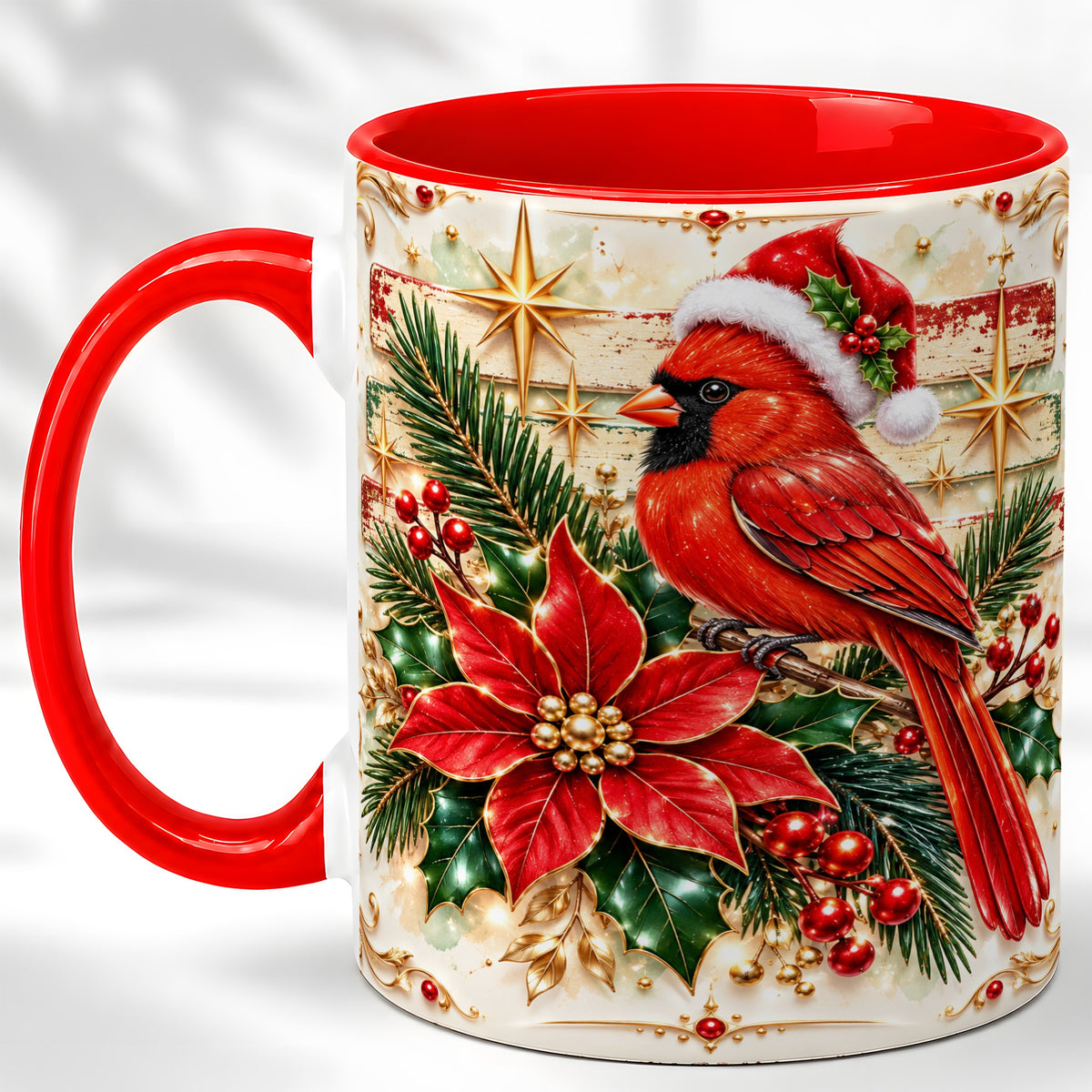 Christmas Cardinal Coffee Mug, Winter Bird Mug, Ceramic Cup