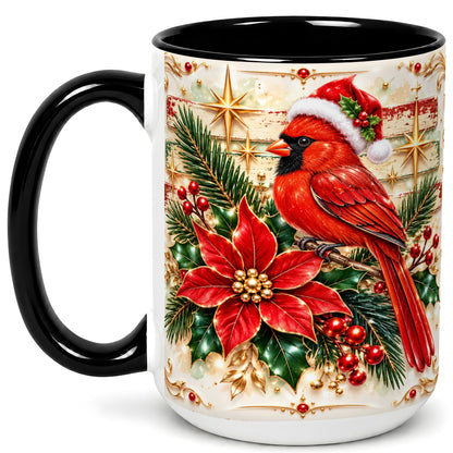 #pl[15oz|Black] Christmas Cardinal Coffee Mug, Winter Bird Mug, Ceramic Cup