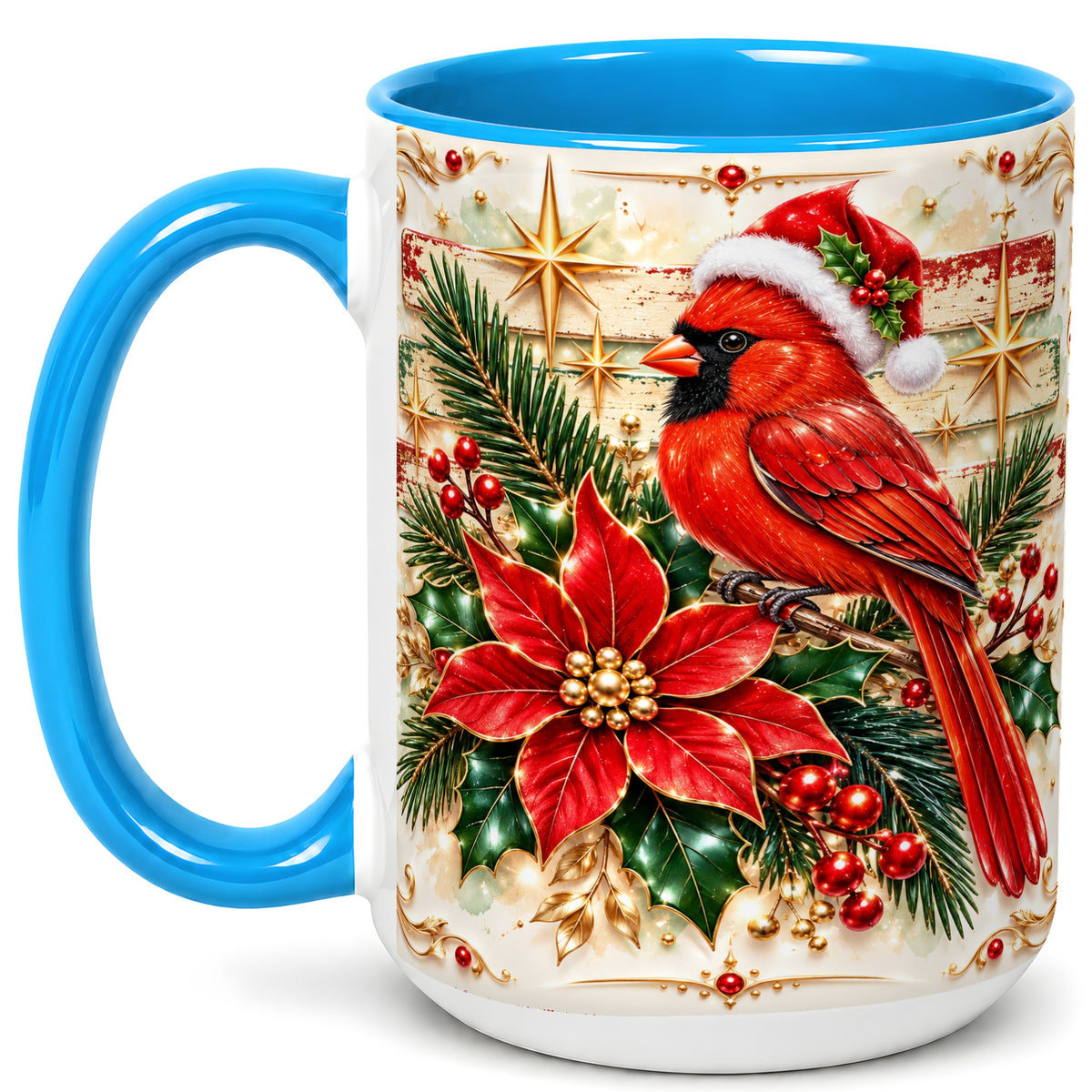 #pl[15oz|Blue] Christmas Cardinal Coffee Mug, Winter Bird Mug, Ceramic Cup