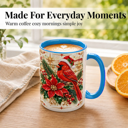 #pl[15oz|Blue] Christmas Cardinal Coffee Mug, Winter Bird Mug, Ceramic Cup