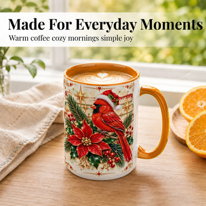 #pl[15oz|Orange] Christmas Cardinal Coffee Mug, Winter Bird Mug, Ceramic Cup