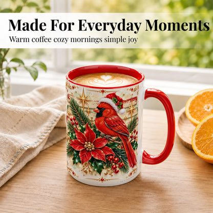 #pl[15oz|Red] Christmas Cardinal Coffee Mug, Winter Bird Mug, Ceramic Cup