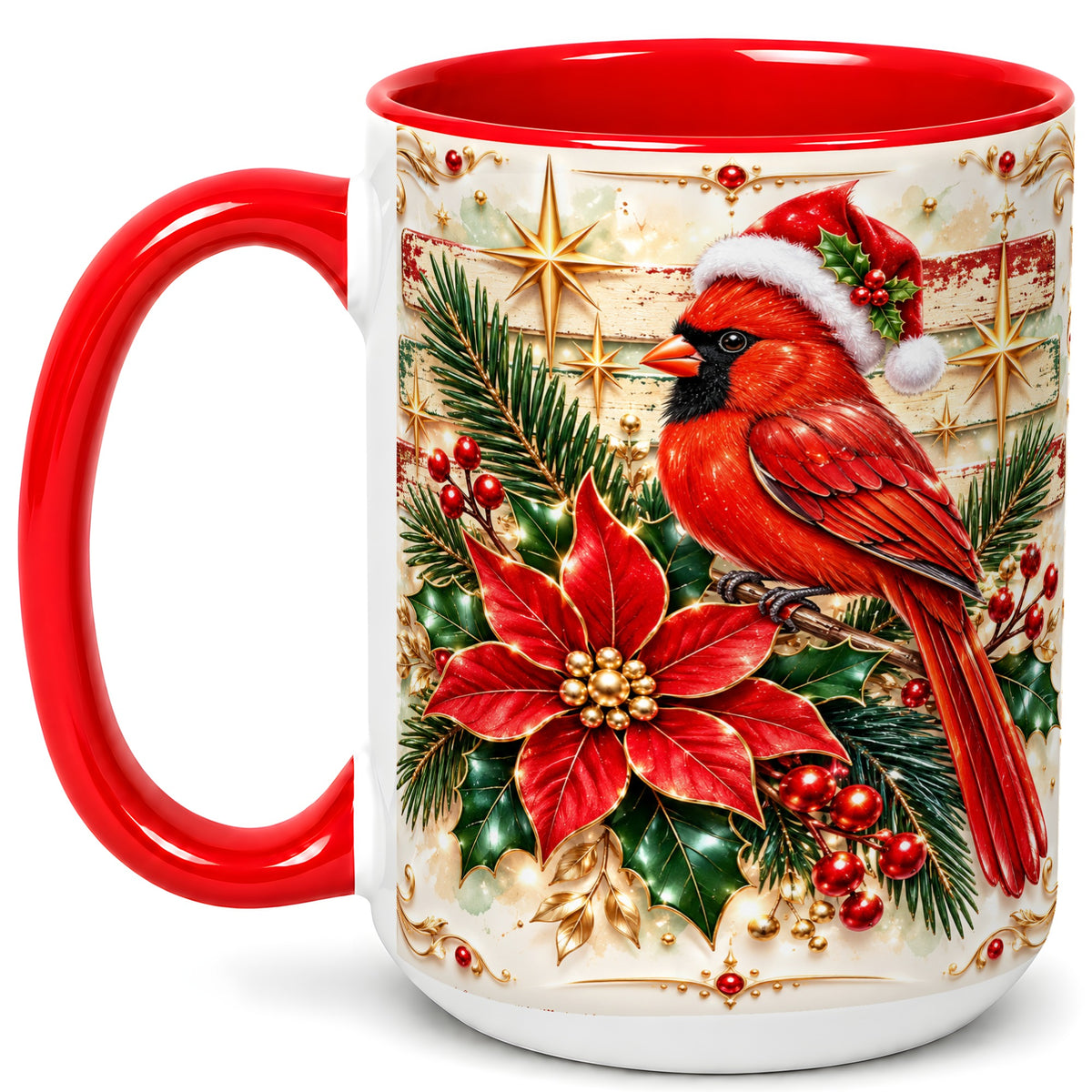 #pl[15oz|Red] Christmas Cardinal Coffee Mug, Winter Bird Mug, Ceramic Cup