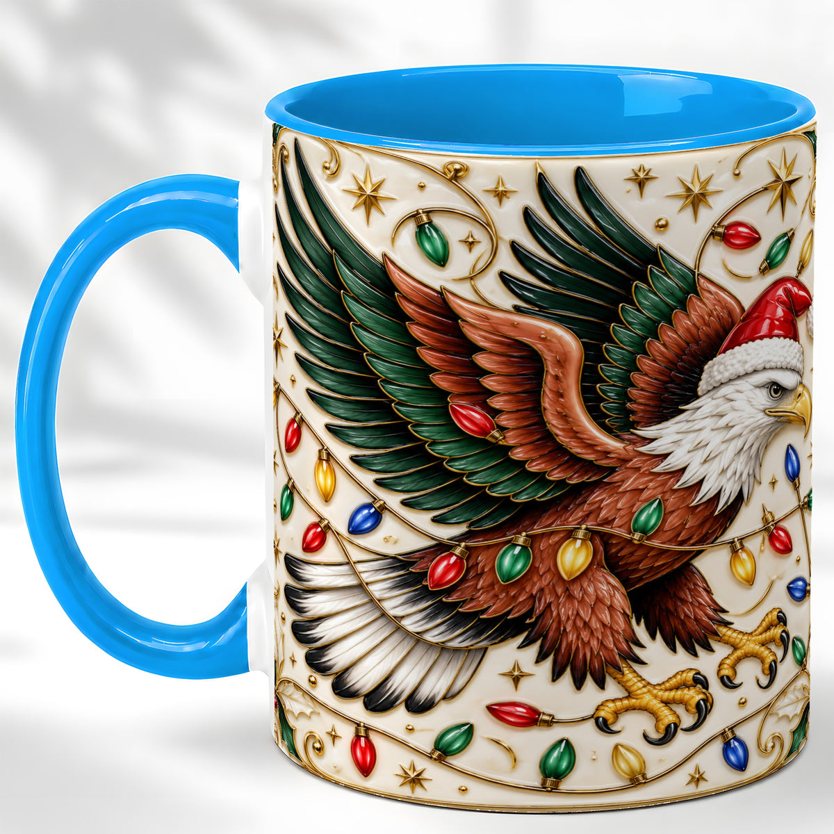 #pl[11oz|Blue] Christmas Eagle Coffee Mug, Holiday Bird Mug, Ceramic Cup