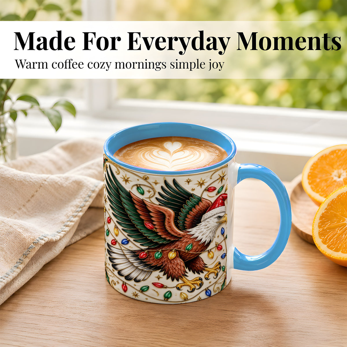 #pl[11oz|Blue] Christmas Eagle Coffee Mug, Holiday Bird Mug, Ceramic Cup
