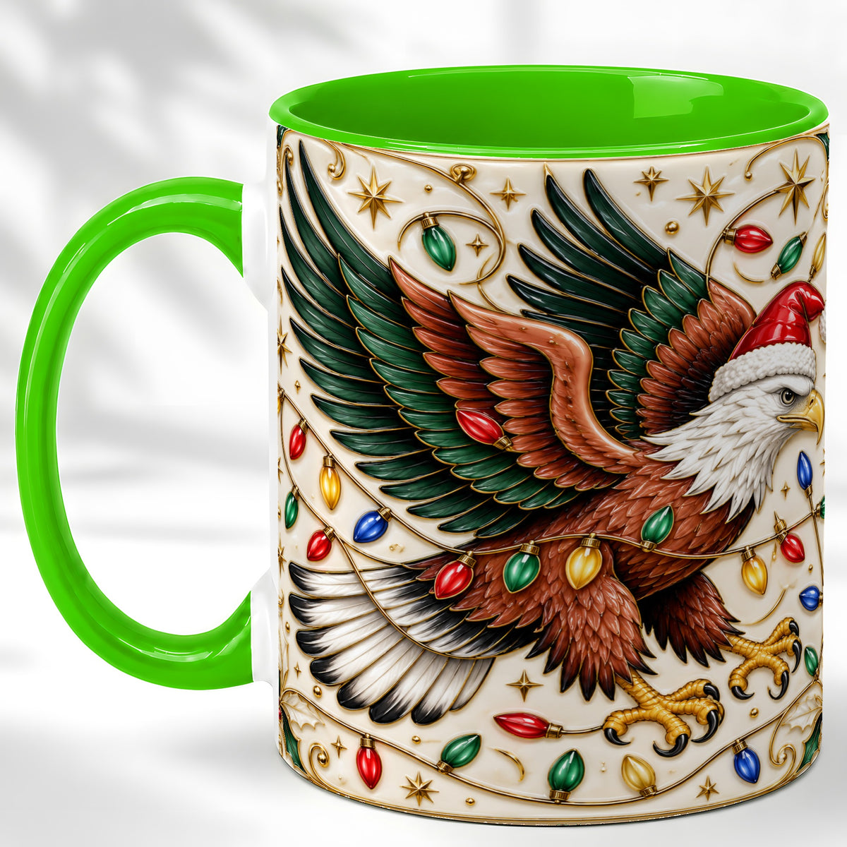 #pl[11oz|Green] Christmas Eagle Coffee Mug, Holiday Bird Mug, Ceramic Cup