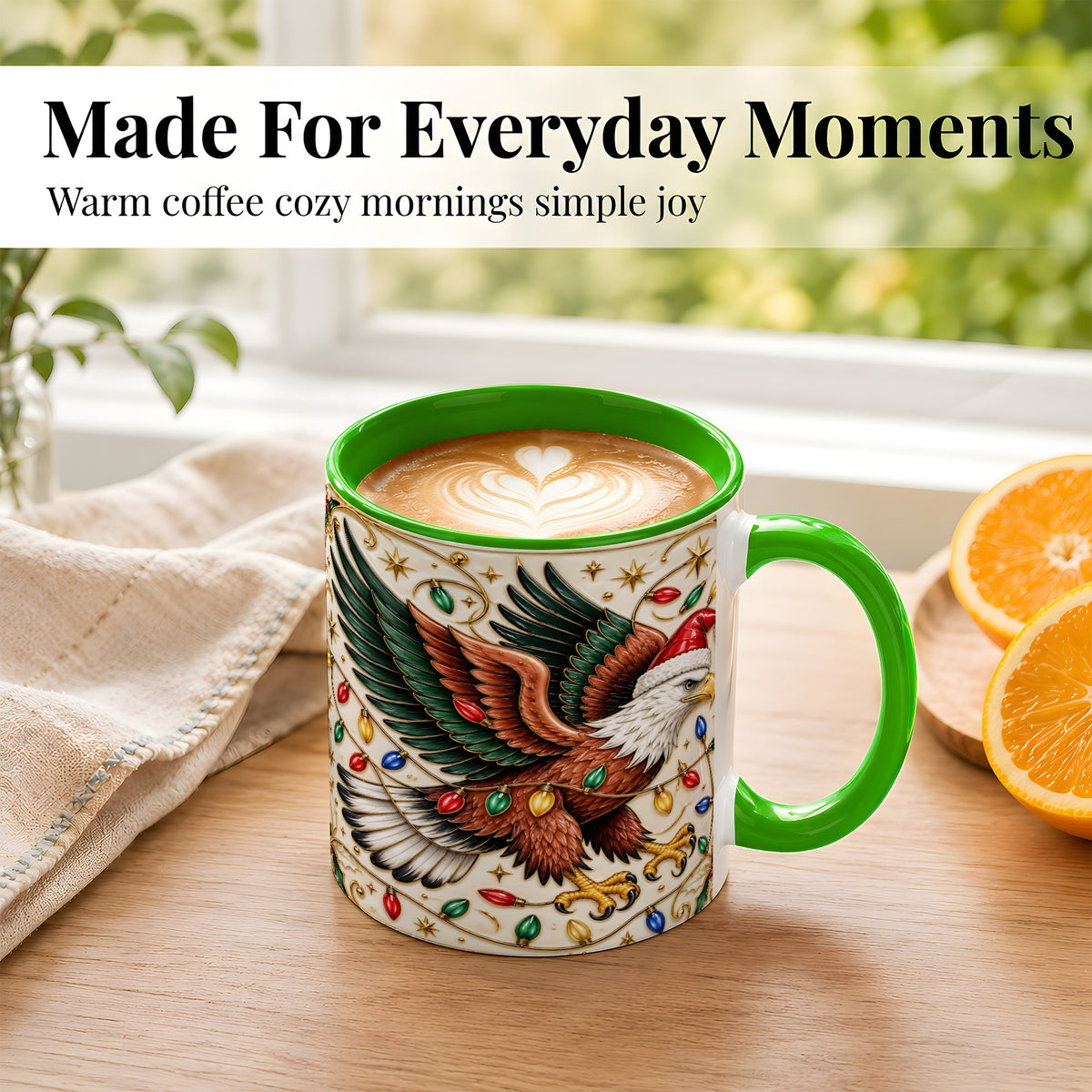 #pl[11oz|Green] Christmas Eagle Coffee Mug, Holiday Bird Mug, Ceramic Cup