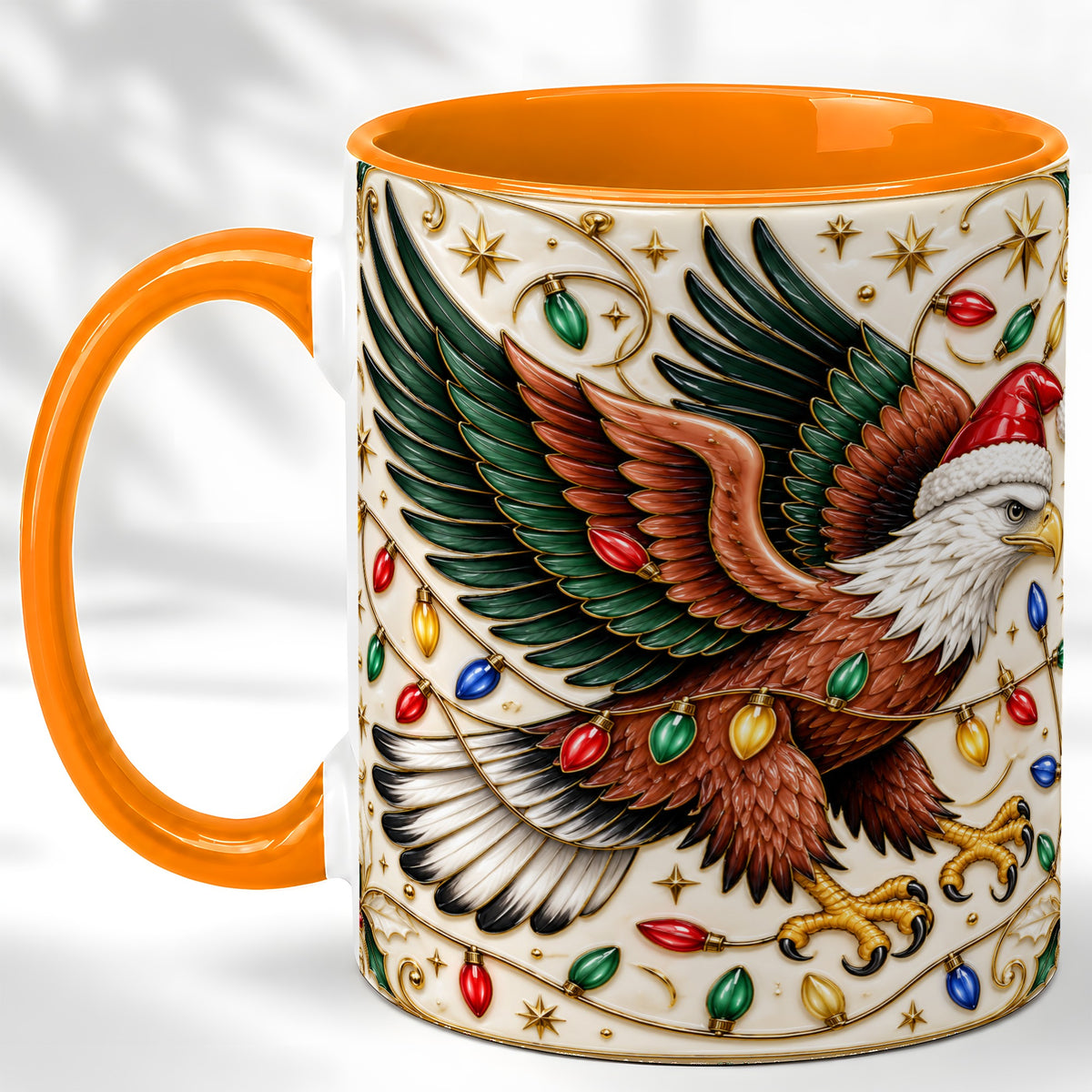 #pl[11oz|Orange] Christmas Eagle Coffee Mug, Holiday Bird Mug, Ceramic Cup