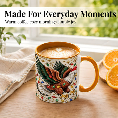 #pl[11oz|Orange] Christmas Eagle Coffee Mug, Holiday Bird Mug, Ceramic Cup