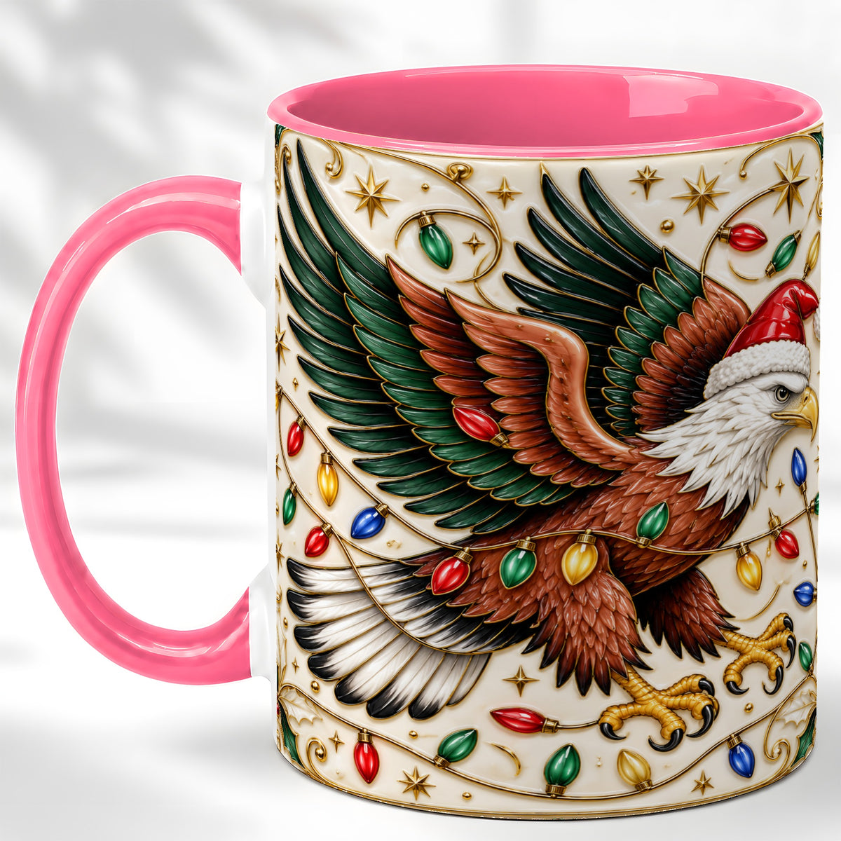 #pl[11oz|Pink] Christmas Eagle Coffee Mug, Holiday Bird Mug, Ceramic Cup