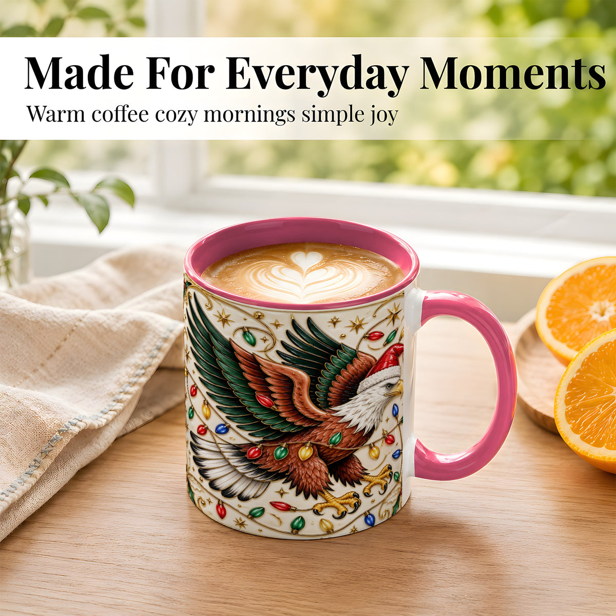 #pl[11oz|Pink] Christmas Eagle Coffee Mug, Holiday Bird Mug, Ceramic Cup