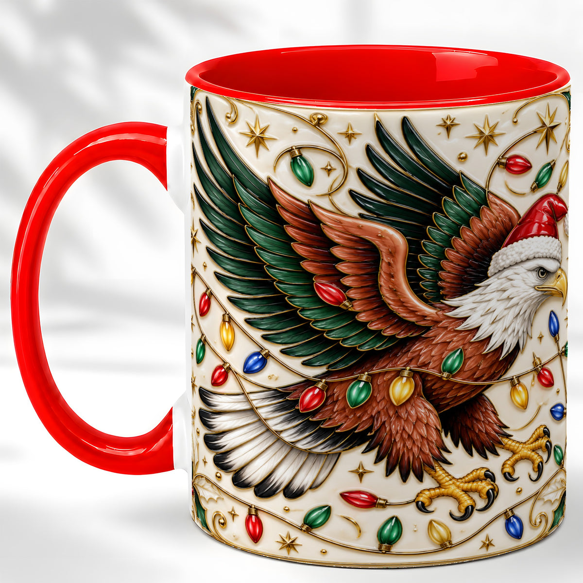 Christmas Eagle Coffee Mug, Holiday Bird Mug, Ceramic Cup