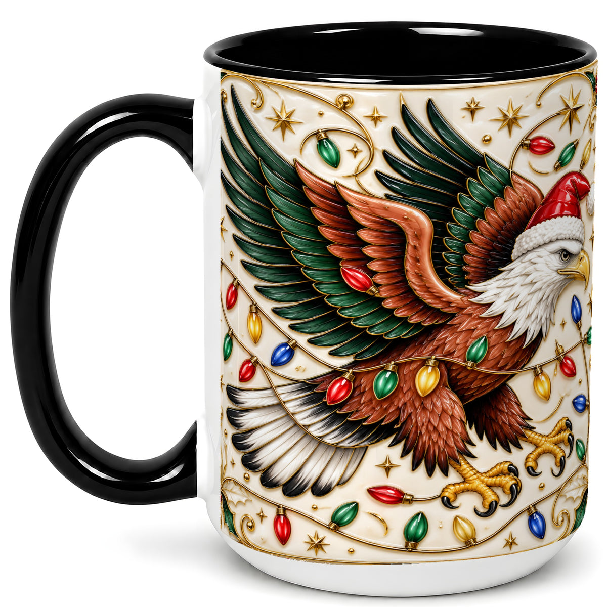 #pl[15oz|Black] Christmas Eagle Coffee Mug, Holiday Bird Mug, Ceramic Cup