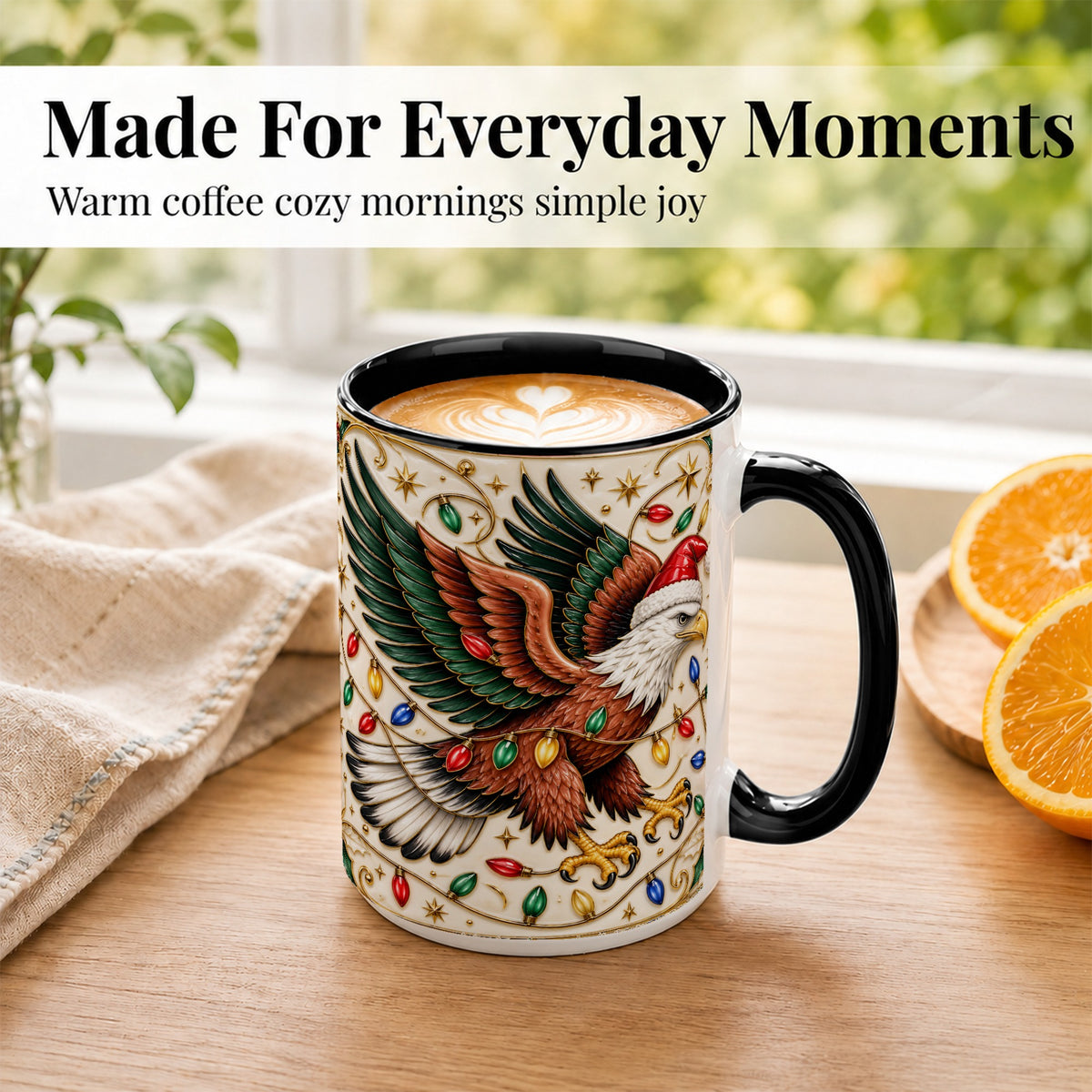 #pl[15oz|Black] Christmas Eagle Coffee Mug, Holiday Bird Mug, Ceramic Cup