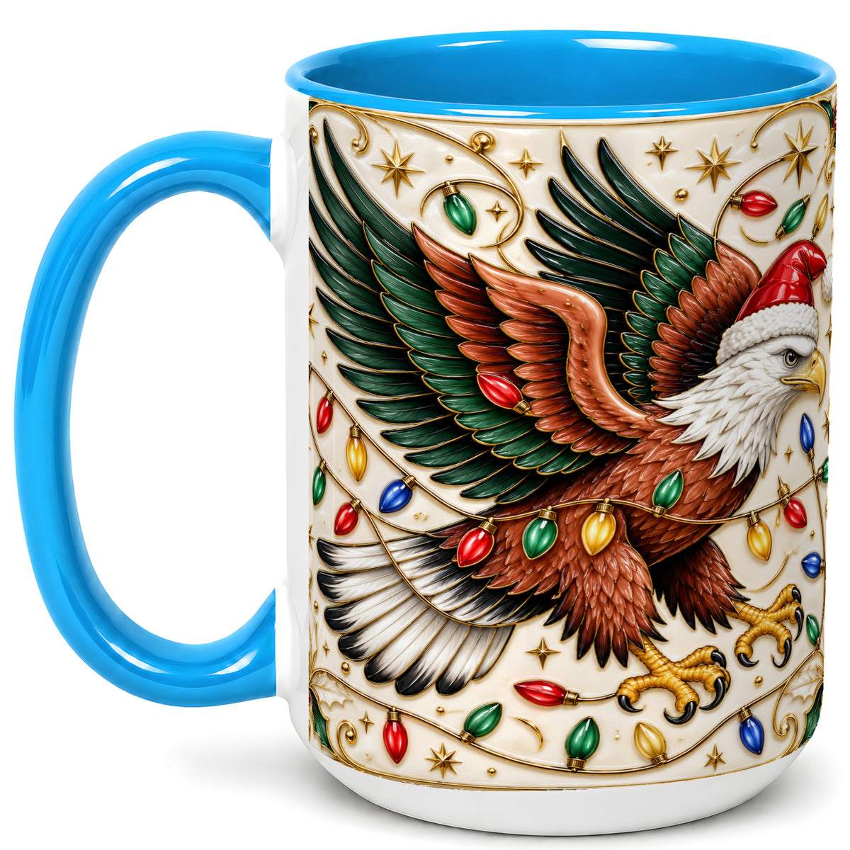 #pl[15oz|Blue] Christmas Eagle Coffee Mug, Holiday Bird Mug, Ceramic Cup