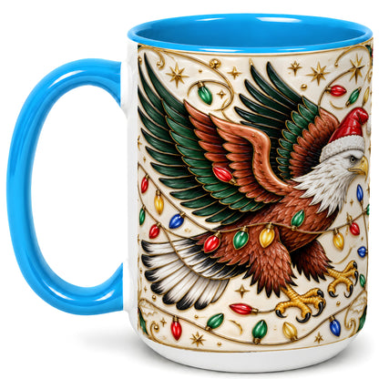 #pl[15oz|Blue] Christmas Eagle Coffee Mug, Holiday Bird Mug, Ceramic Cup