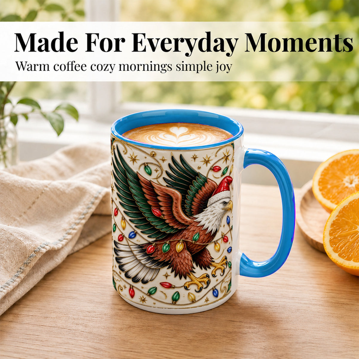 #pl[15oz|Blue] Christmas Eagle Coffee Mug, Holiday Bird Mug, Ceramic Cup