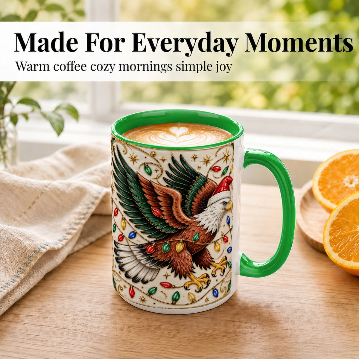 #pl[15oz|Green] Christmas Eagle Coffee Mug, Holiday Bird Mug, Ceramic Cup