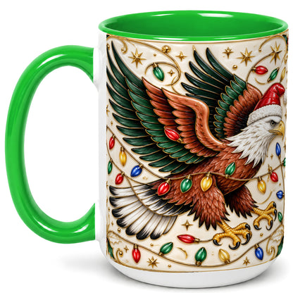#pl[15oz|Green] Christmas Eagle Coffee Mug, Holiday Bird Mug, Ceramic Cup