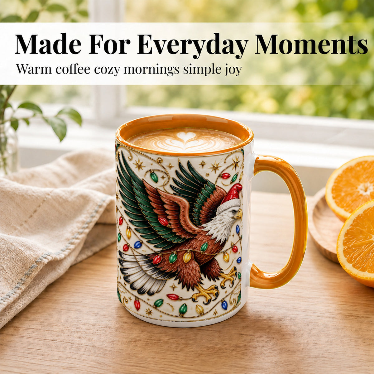 #pl[15oz|Orange] Christmas Eagle Coffee Mug, Holiday Bird Mug, Ceramic Cup