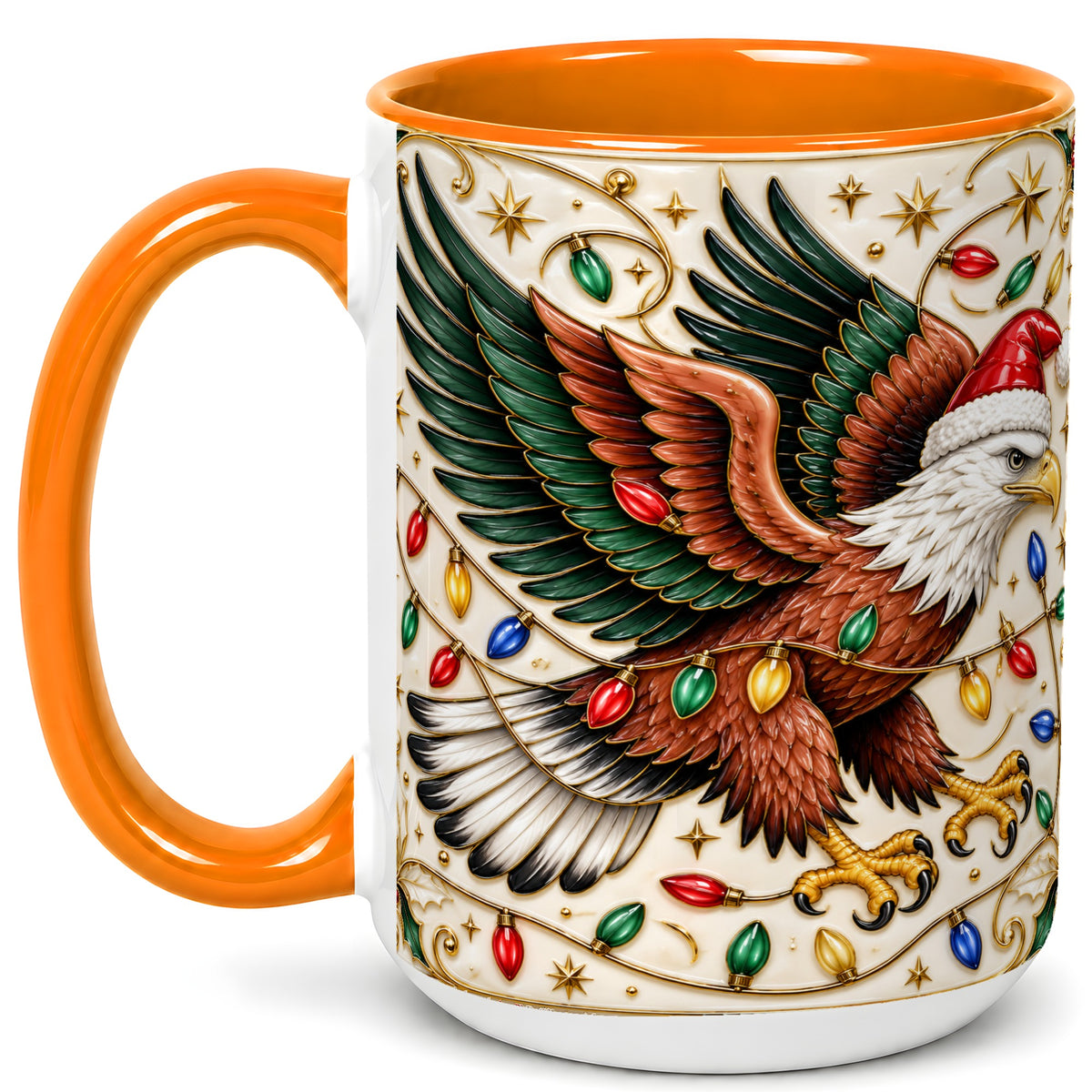 #pl[15oz|Orange] Christmas Eagle Coffee Mug, Holiday Bird Mug, Ceramic Cup