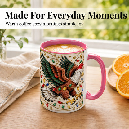 #pl[15oz|Pink] Christmas Eagle Coffee Mug, Holiday Bird Mug, Ceramic Cup