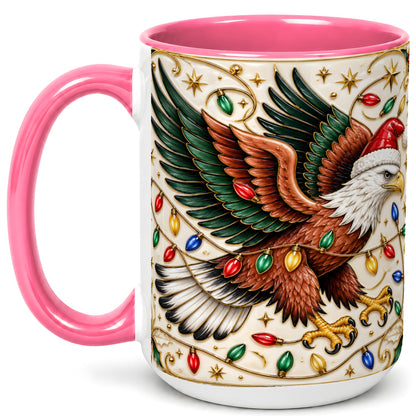 #pl[15oz|Pink] Christmas Eagle Coffee Mug, Holiday Bird Mug, Ceramic Cup