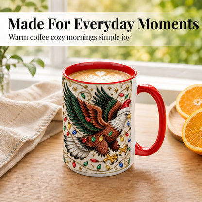 #pl[15oz|Red] Christmas Eagle Coffee Mug, Holiday Bird Mug, Ceramic Cup