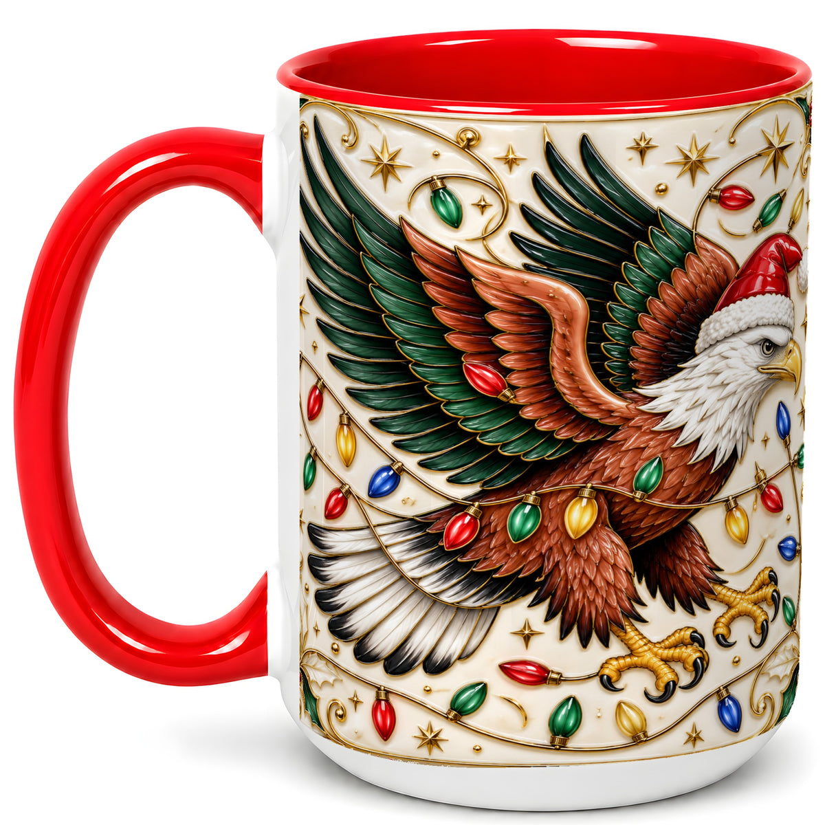 #pl[15oz|Red] Christmas Eagle Coffee Mug, Holiday Bird Mug, Ceramic Cup