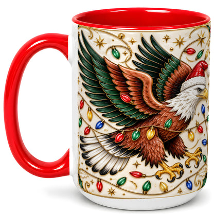 #pl[15oz|Red] Christmas Eagle Coffee Mug, Holiday Bird Mug, Ceramic Cup