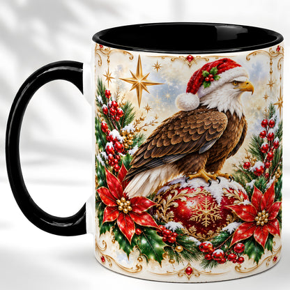 #pl[11oz|Black] Christmas Eagle Coffee Mug, Poinsettia Bird Mug, Ceramic Cup