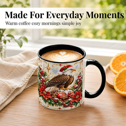 #pl[11oz|Black] Christmas Eagle Coffee Mug, Poinsettia Bird Mug, Ceramic Cup
